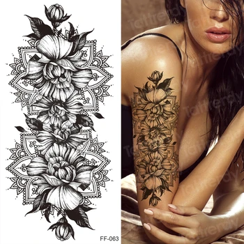 

Big Rose Flower Temporary Tattoos Fake Jewelrys Design Pendant Henna Waterproof Fake Tattoo Decal Women Body Art Tatoos Arm 3D