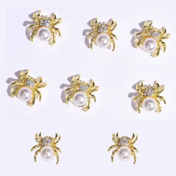 

100pcs Nail Art Charm Spider/Bee Designs Alloy Crystal Rhinestone Pearl 3D Silver Gold Pearl Alloy Crystal Nail Decoration JE38