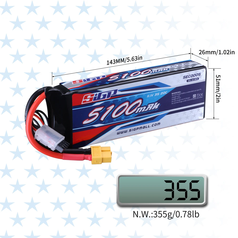 3S 4S 6S Lipo Battery 5100mAh for 20C 60C 70C with  XT60 XT90 Plug Connector RC Airplane Quadcopter Drone FPV Helicopter SIGP 2