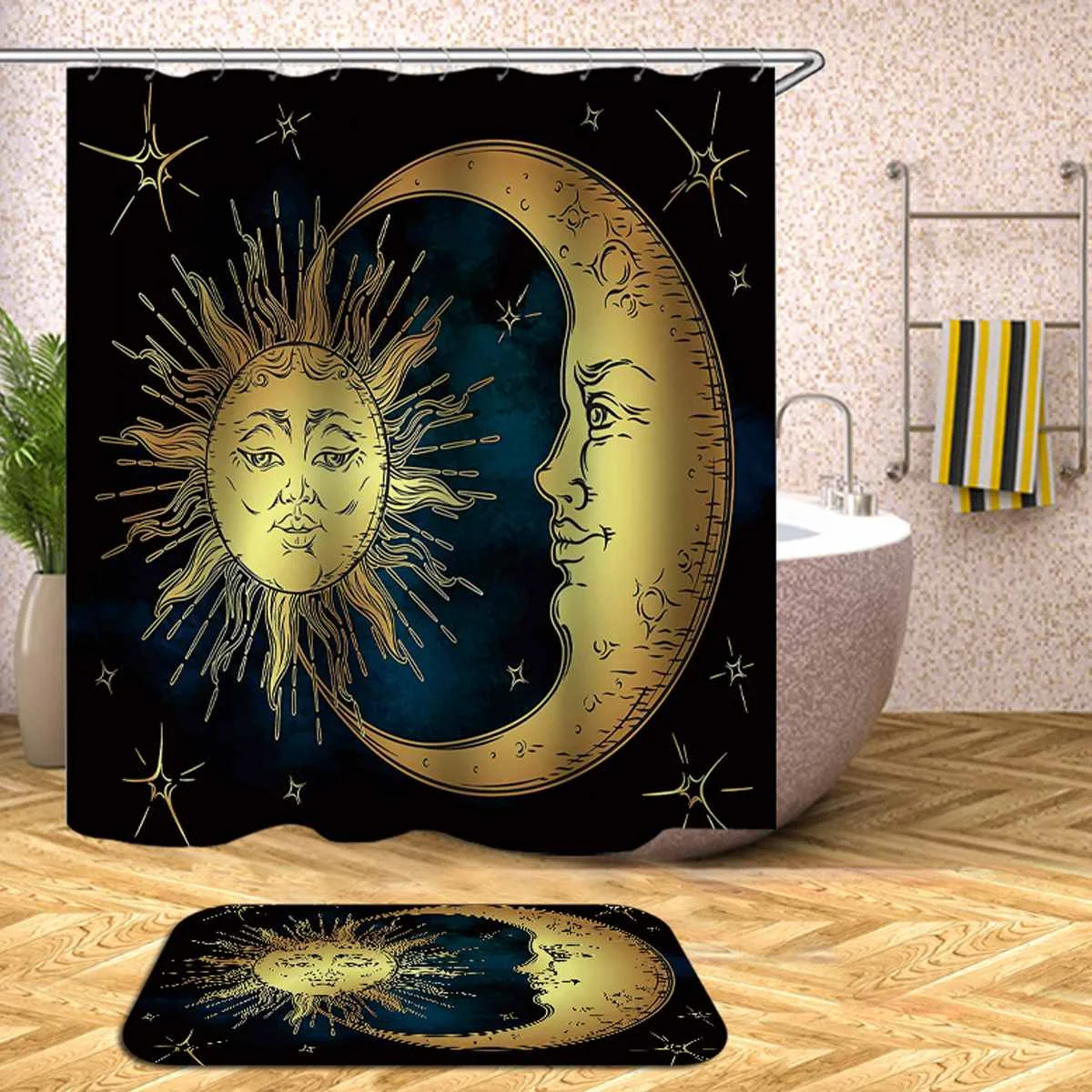 Водонепроницаемая занавеска для душа с крючками Sun Moon ванная занавеска s для купания прозрачные коврики для унитаза с крышкой Нескользящая для домашнего декора ванной