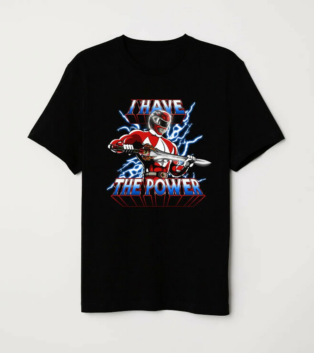 He-man пародия Mighty Morphin' Красный Ranger I Have The power черная футболка уличная |