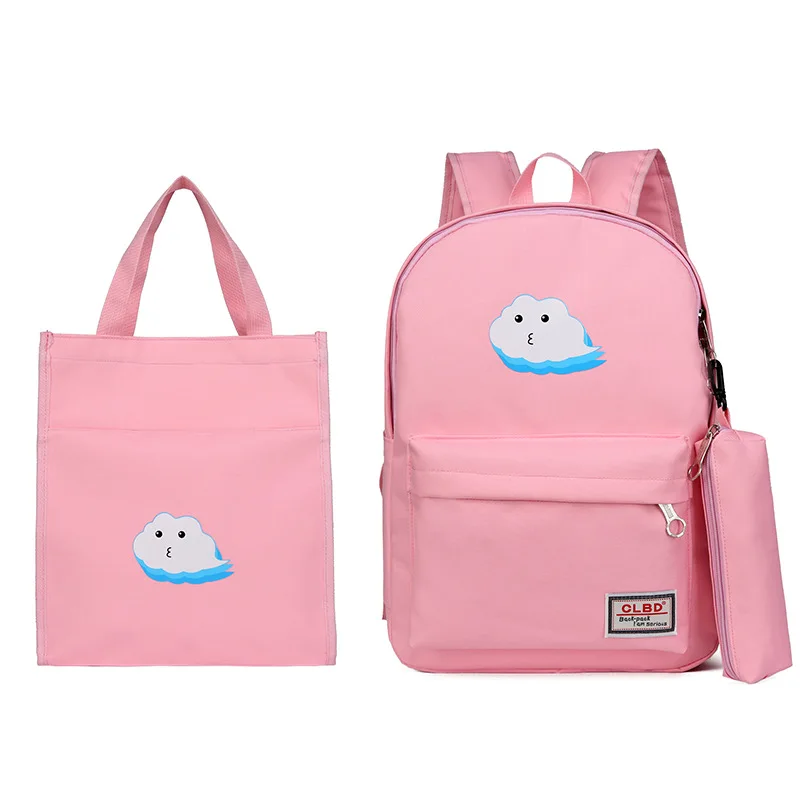 

New Style Cloud Three-piece Set Small Middle School Students Canvas Backpack Men And Women School Bag Gift Cartoon bu xi dai a G