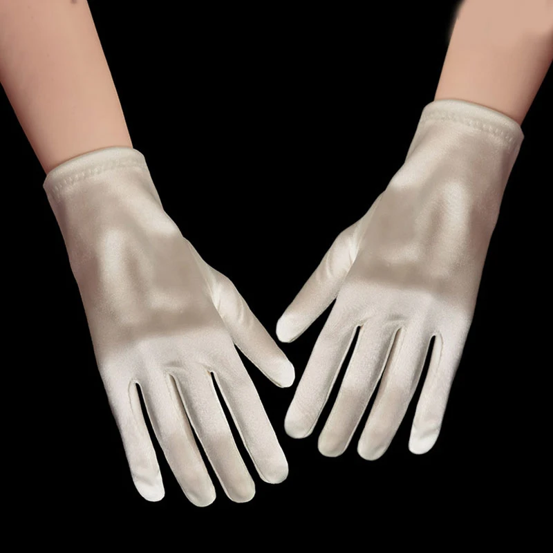 Gants Courts En Satin Avec Perle - Blanc, Rose, Champagne - Pour Mariage, Soirée, Opéra - Longueur 22.5 Cm