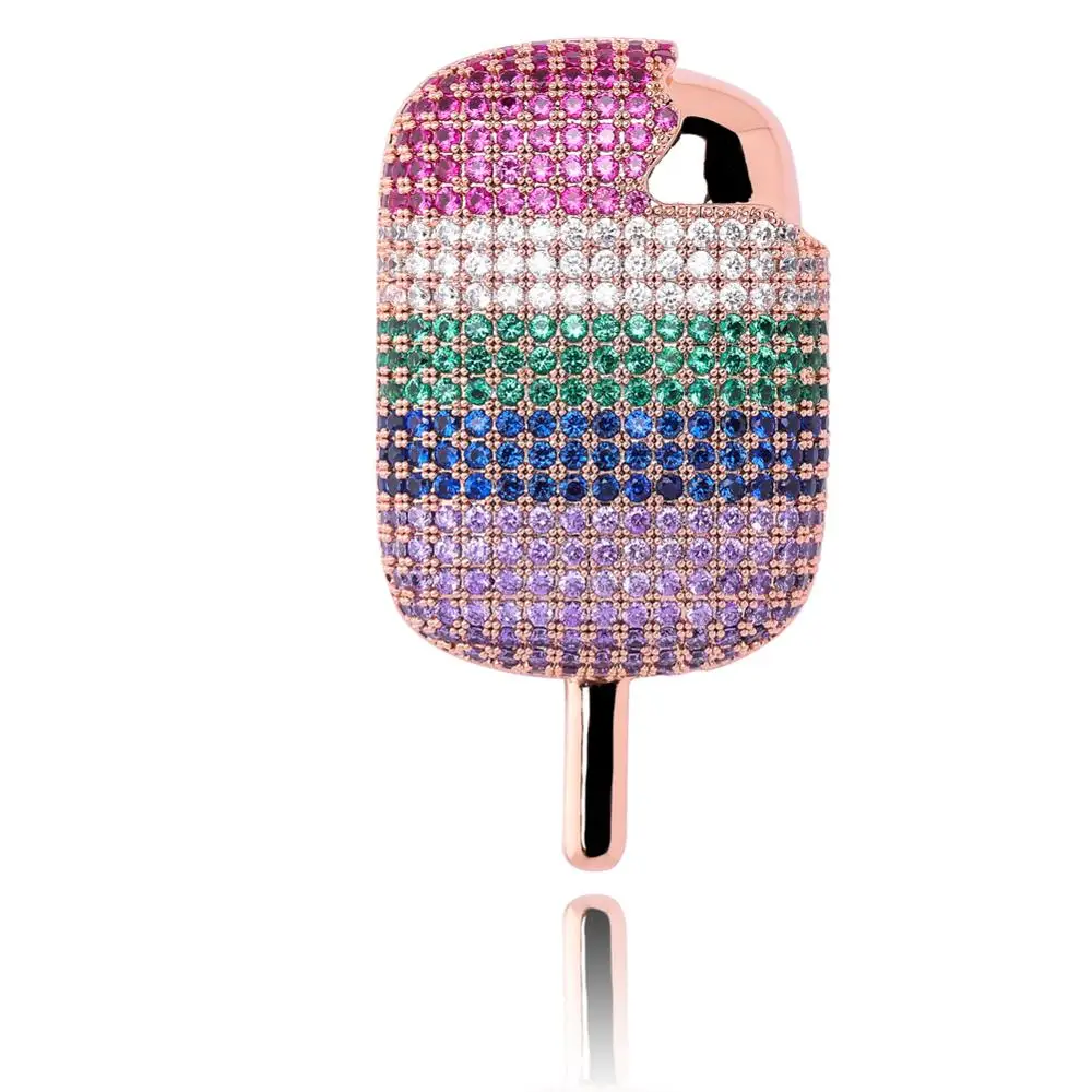 Rose Gold TOPGRILLZ Iced Out подвеска «мороженое» ожерелье Bling микро проложенный многоцветный кубический цирконовая цепочка хип хоп рок ювелирные изделия для мужчин - Окраска металла: Rose Gold
