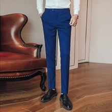 Осенне-зимний мужской синий костюм брюки Размер 29 30 31 32 34 36 38 40 мужские повседневные деловые брюки высокого качества мужские брюки в полоску