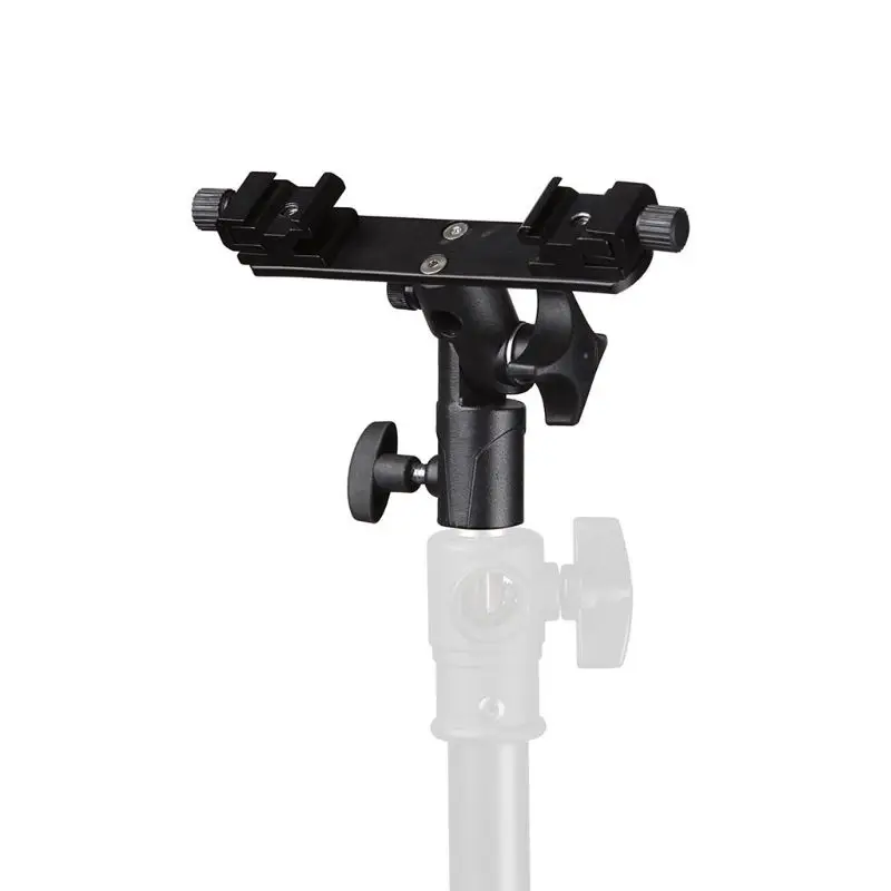 Double Hot Shoe Flash Umbrella Holder Light Stand for Photo Video DSLR Camera