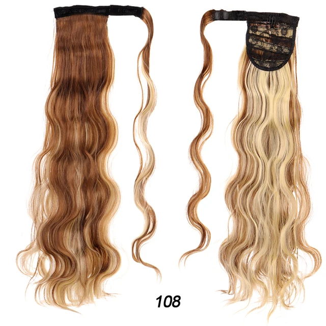 DIANQI Synthetic Corn Wavy Long Curly Ponytail Hairpiece Wrap on Clip Hair Extensions Black Pony Hair 108