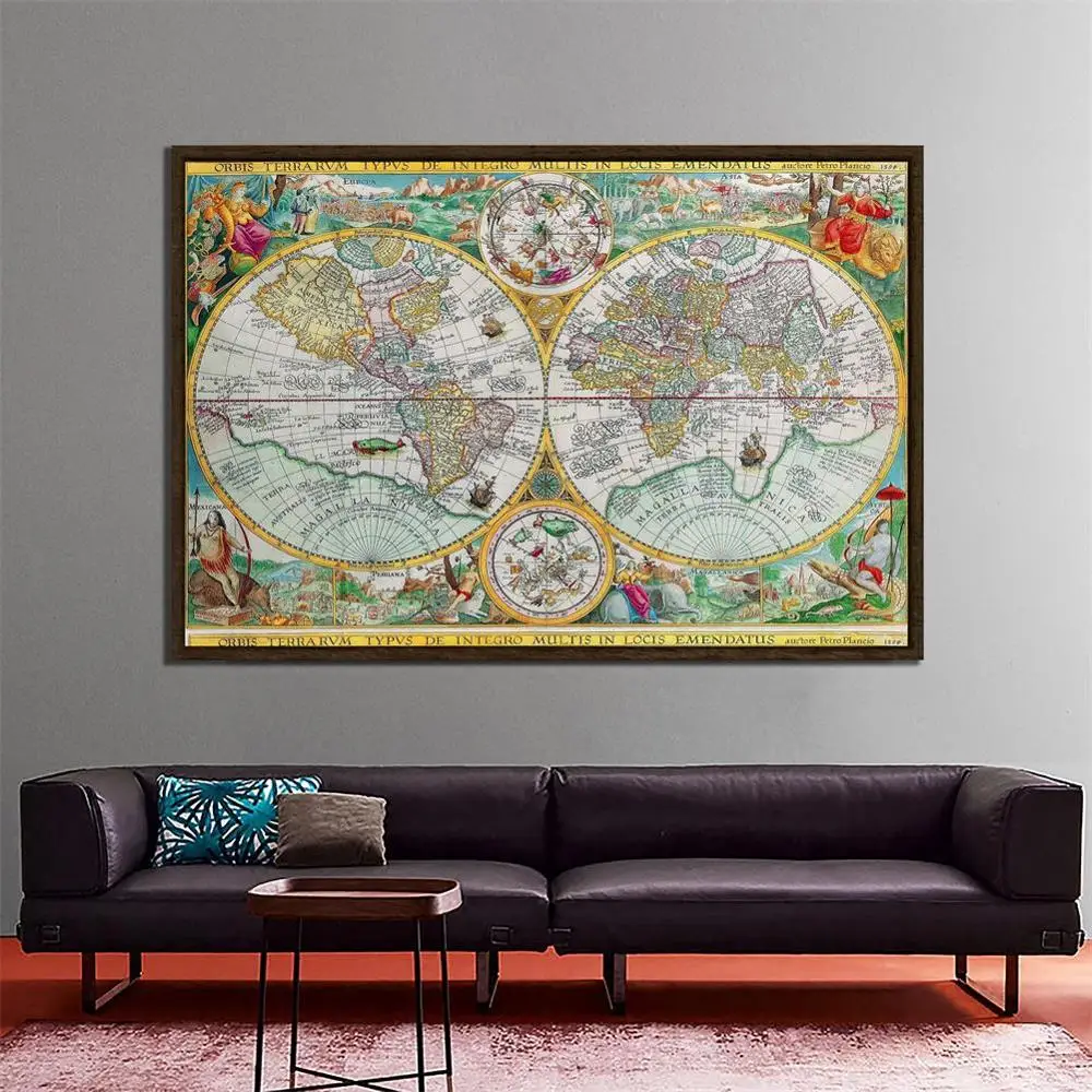 

150x225cm Posters and Prints Nordic Vintage The World Map Canvas Paintings Wall Art Pictures office Home Decor