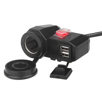 

Motorcycle Car Charger Dual USB Mobile Phone Charger + Cigarette Lighter Waterproof Integrated Machine with Switch