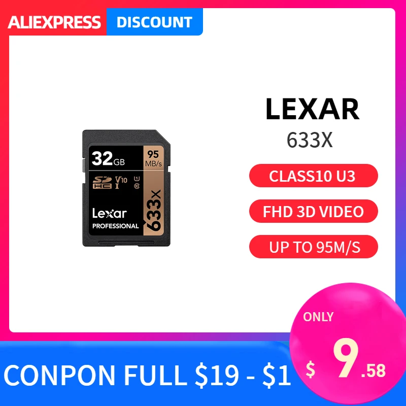 Lexar 633x U3 Sd Card 32gb 64gb 128gb Free Shiping Class10 Memory Card