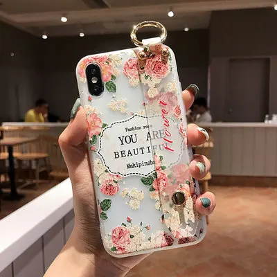 099 Держатель чехол для телефона для iphone 11 Pro Max X XR 10 XS Max 7 8 6 6s Plus чехол s цветок Мягкий ТПУ силиконовый браслет ремешок Ремешок Крышка - Цвет: 099