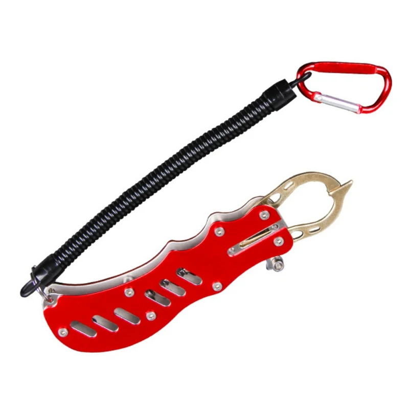 Red Fishing Handle Stainless Steel Fish Mouth Clip Control Outdoor Tool With Lanyard Fishing Tool - Color: Red