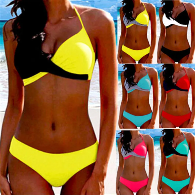 

Sexy Bikini 2019 Women Halter Neck Swimwear Women Bathing Suit Bikinis Set Splice Woman Swimsuit Female Swimming Suit Patchwork