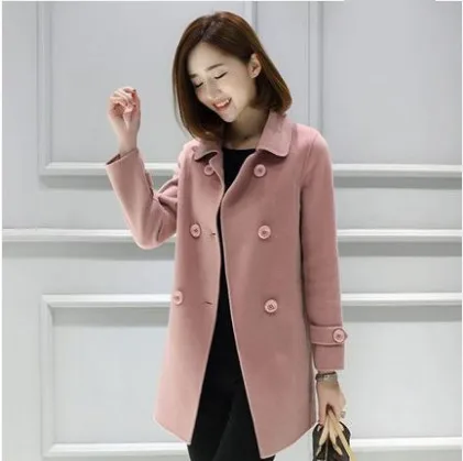 Женское шерстяное пальто зимнее серое черное теплое осеннее длинное пальто куртки верхняя одежда размера плюс Harajuku корейские японские простые пальто - Цвет: Pink