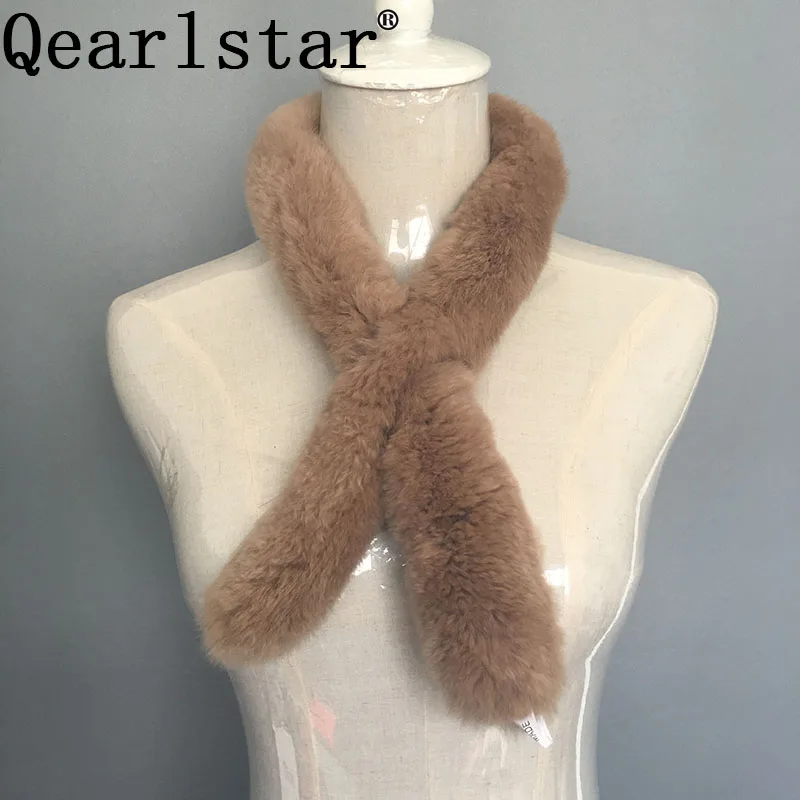 Qearlstar женский шарф из натурального меха Теплый мех кролика Рекс зимний шарф роскошный шейный платок шарфы обертывания воротник женское тёплое кашне CAA20
