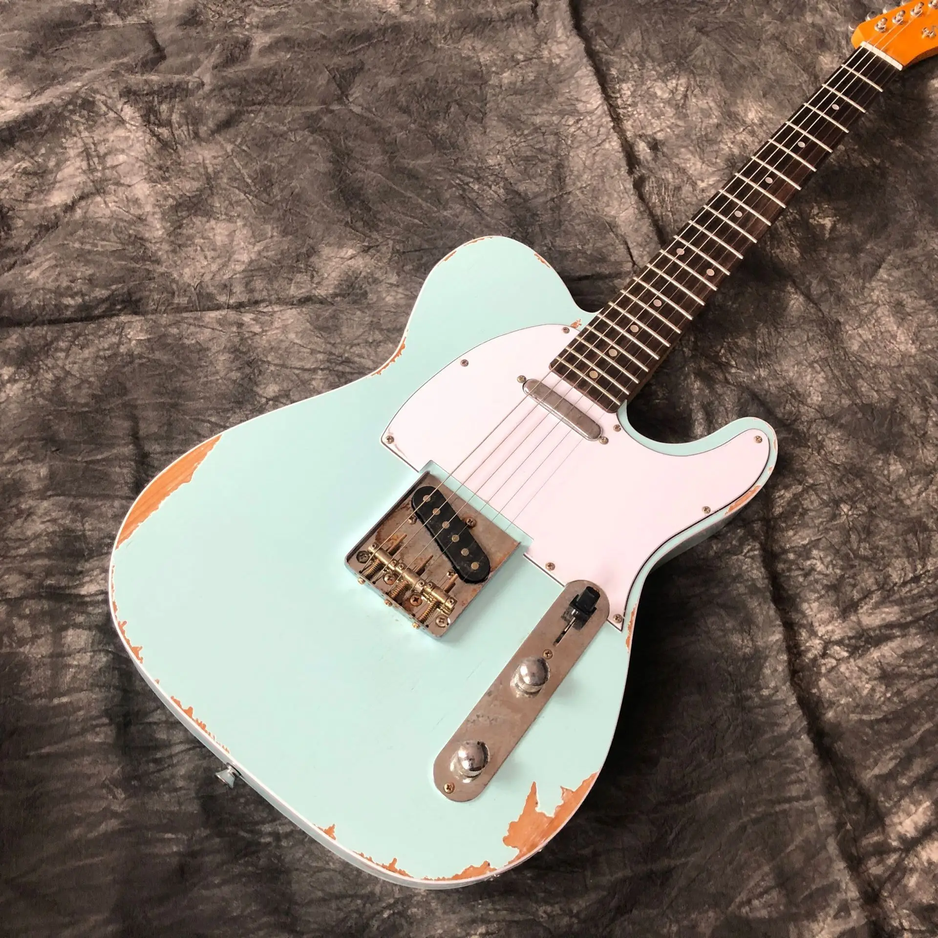 Стиль. Электрическая гитара baby blue relics. Гриф из розового дерева. Гитара ручной работы с 6 наконечниками ra. Реальные фотографии