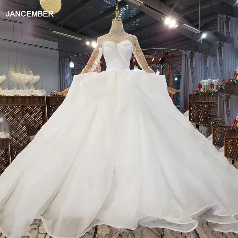 Htl17ホワイトスパンコールビーズ真珠の恋人のウェディングドレス長袖ボールガウンレースアップバック Wedding Dresses Aliexpress
