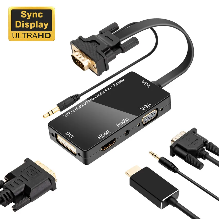 VGA коммутатор к HDMI DVI AUX порт с Micro USB мощность 4 в 1 Spot скорость HD видео конвертер для