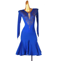Latin Dance Dress performance Competition Clothing Tassels Samba Dance Clothing Performance Clothing Long-Sleeve Rhinestone Dres