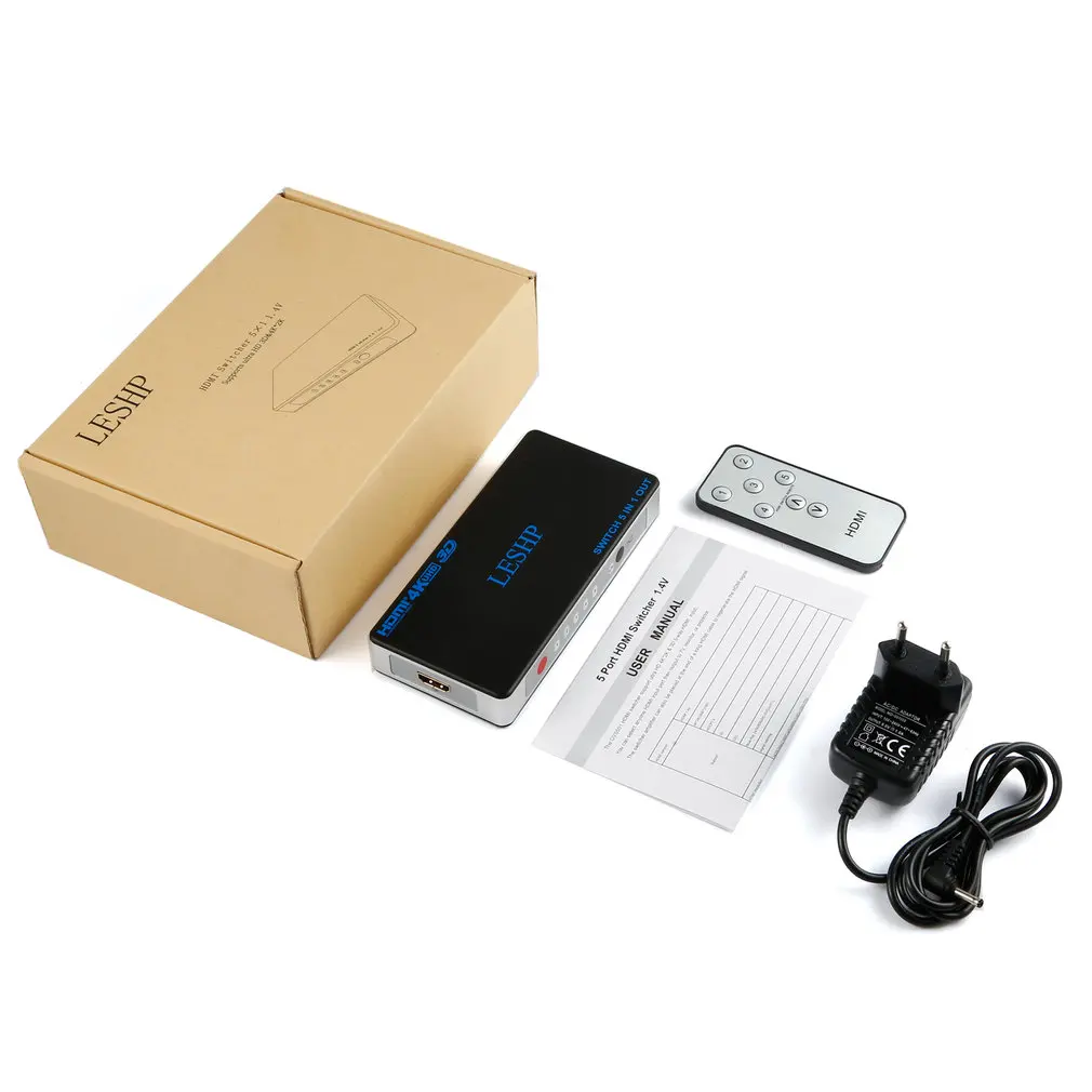 

Switch 5 In 1 Out 5 Port HDMI Switcher Ultra HD 4Kx2K Support 3D for Playing Games Watching Movies Low Power Consumption