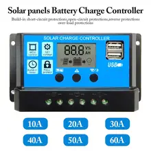 60A/50A/40A/30A/20A/10A 12V 24V Auto Solar Charge Controller PWM Controllers LCD Dual USB 5V Output Solar Panel PV Regulator