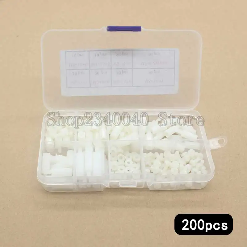 

200Pcs/set M3 White Female Male Hex Nylon Standoff Spacer Column Insulated Plastic Spacing Screws Nuts For PCB Motherboard Fixed