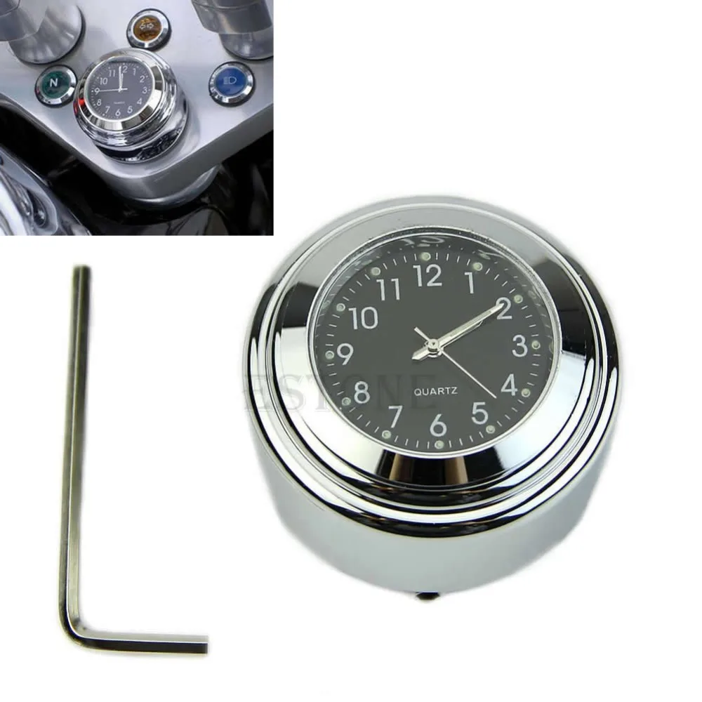7/8" 1" Motorcycle Bike Chrome Waterproof Black Dial Handlebar Clock Glow Watch Jy25 19 Droship