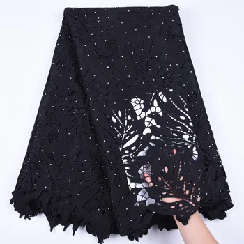 

Black Water Soluble Lace African Cord Lace Fabric Eyelet Guipure Cord Lace Nigerian Cord Lace Fabric For Wedding Garment 1714B