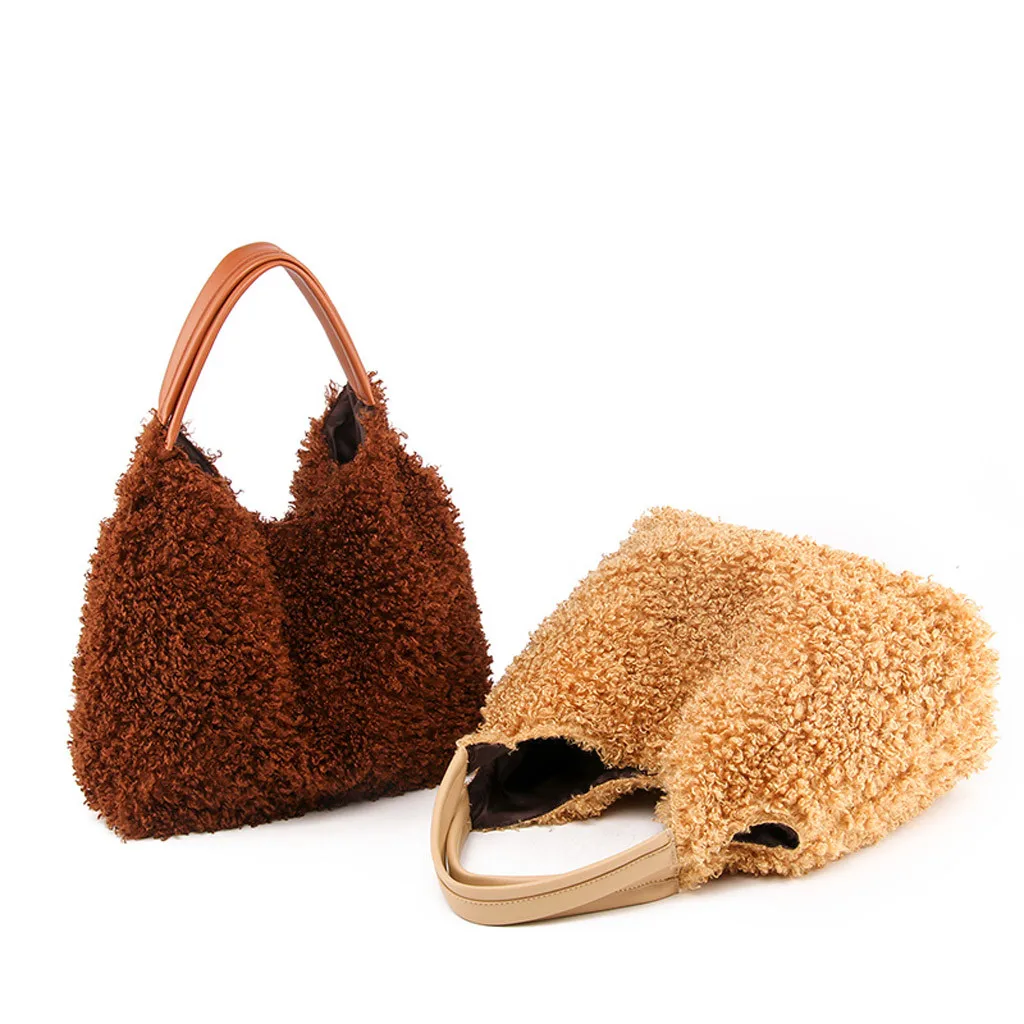 

Retro Lamb Woollen Large Capacity Totes Bag Designer Plush Women Handbags Luxury Faxu Fur Lady Shoulder Bags Soft Winter Purse