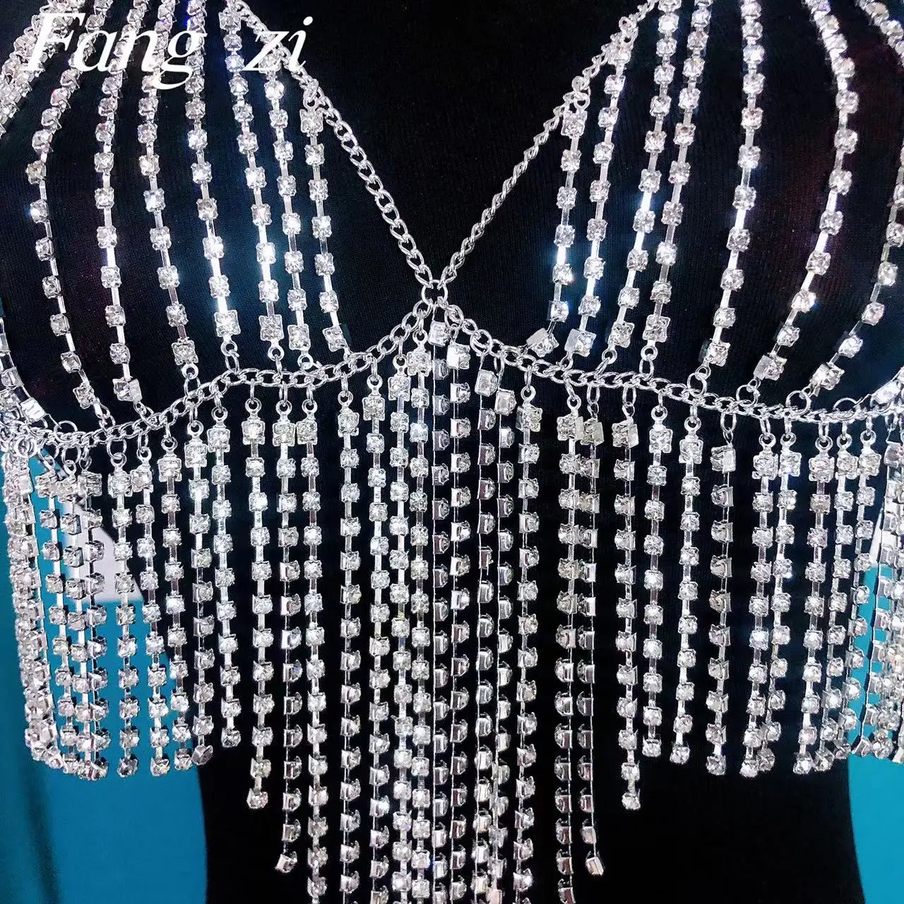 Fashion sexy crystal tassel body jewelry women's unique shining Rhinestone Bikini Bra chain underwear women's jewelry