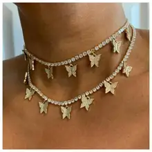 Сердце Стрела cz теннисная цепь с роскошным капельным cz бабочкой очарование 32+ 10 см колье ожерелья iced out bling Многослойные женские ювелирные изделия