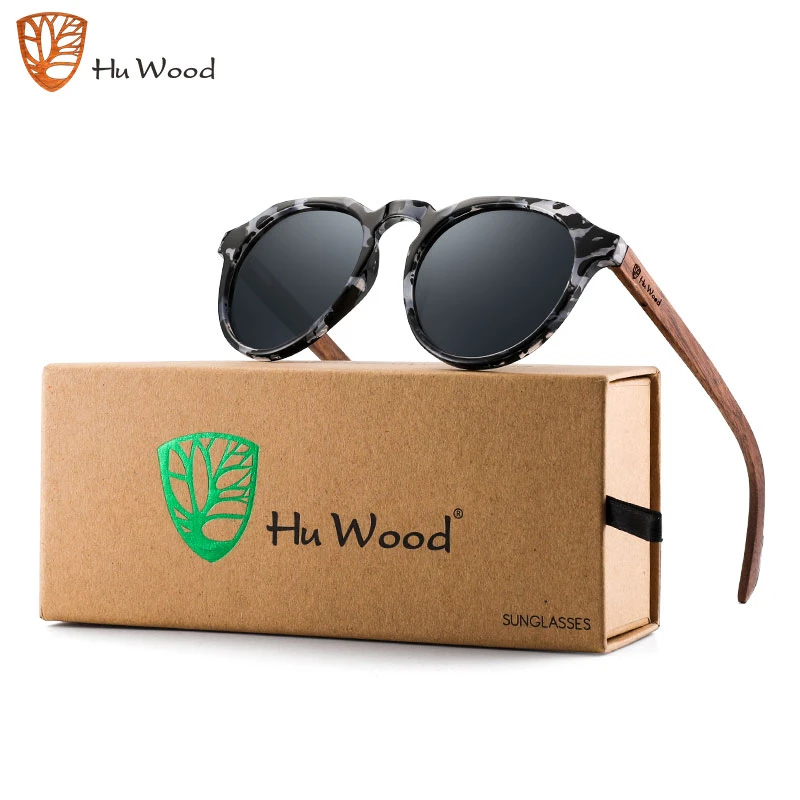 Hu Wood gafas de polarizadas de madera hechas a mano para mujer, marco redondo, UV400, lente de espejo rojo, accesorios embalaje, de sol para mujer| - AliExpress
