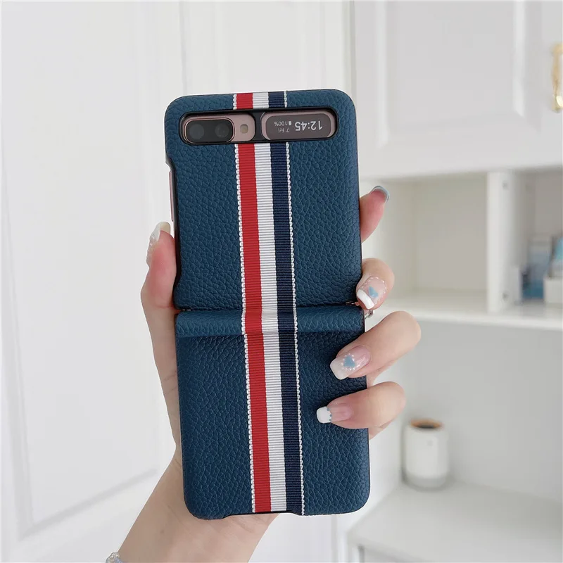 silicone case for samsung 2021 Lychee pattern fold case for Samsung Galaxy Z Flip Cover Anti-knock luxury leather Cases for f7000 2021 kawaii phone case samsung Cases For Samsung