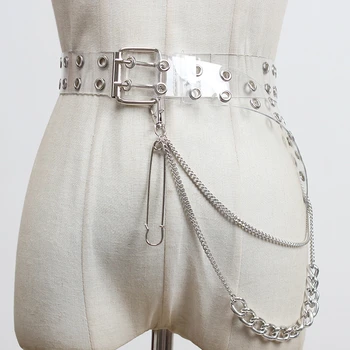 

SeeBeautiful Simple Metal Chain Pin Buckle PVC Leather Girdle Belts Woman Summer Autumn 2020 New Fashion Tide T015