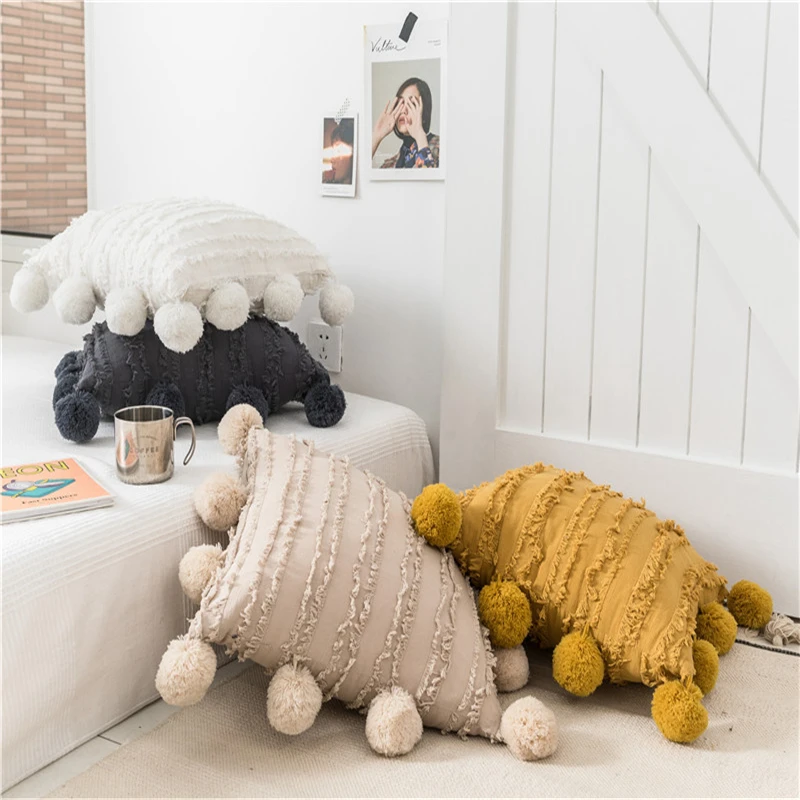 

45x45cm Nordic Cotton Linen 3D Jacquard Hanging Ball Decoration Craft Pillowcase Home Living Room Sofa Decoration Cushion Cover