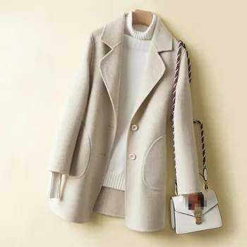 

Autumn Winter Jacket Women 100% Wool Coat Female Handmade Double-side Woolen Coats Korean Vintage Jacket 604s MY1931