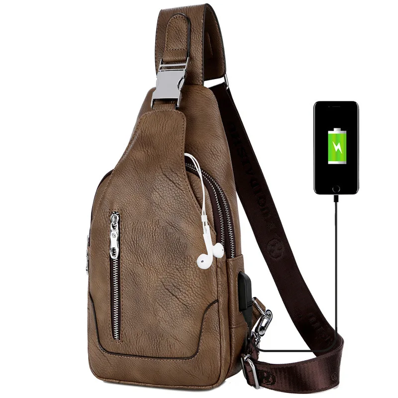 

Korean-style Chest Pack Street Horse Leather Fashion Casual Chest Bag Men Wallet And USB Interface