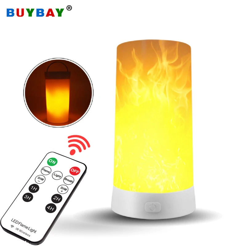 Billig BUYBAY LED Flamme Wirkung Licht Wiederaufladbare Tragbare Fernbedienung Nacht Licht Emulation Feuer Flackern Lampe Vintage Atmosphäre Decor Beleuchtung