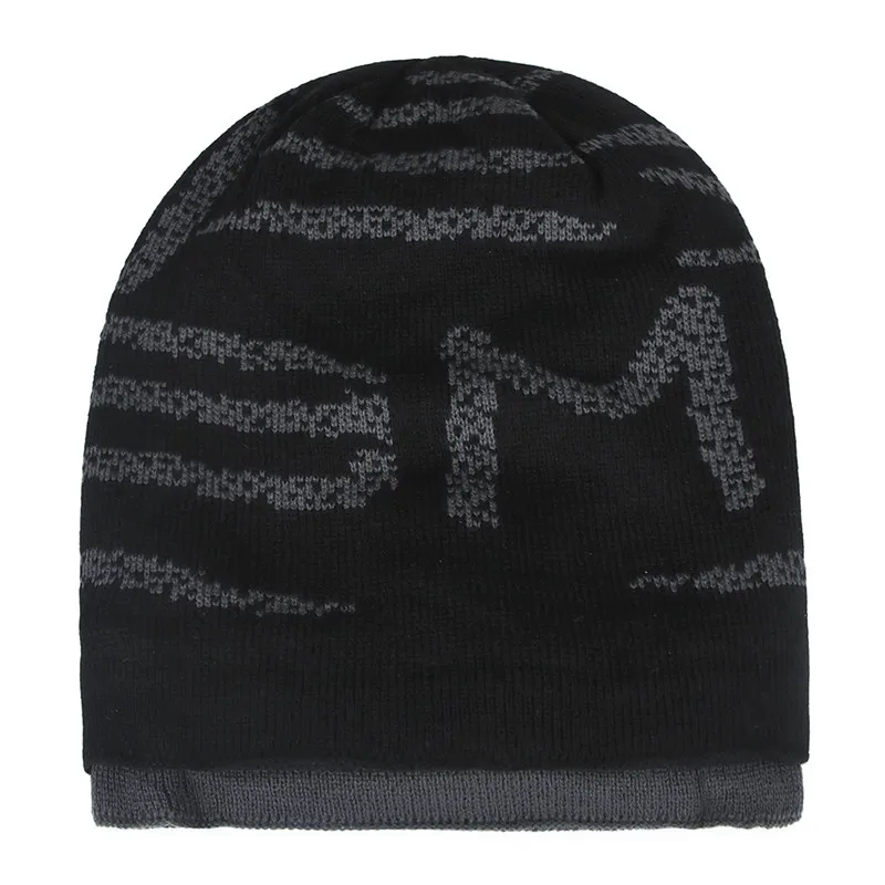 HC003-153-Black Зимние Модные Акриловые плюс бархатные холодные защитные вязанные шапочки Skullies& наушники с бусинами Мужская зимняя вязаная шапка шапочки для дам - Цвет: HC003-153-Black