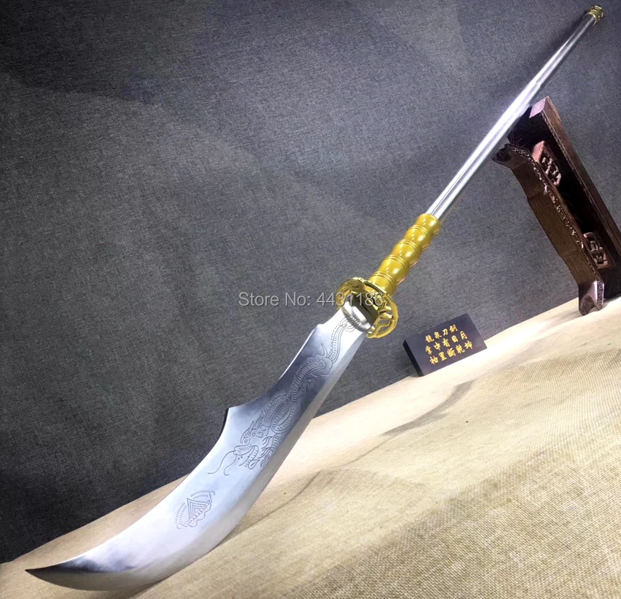 Steel Handle Chinese KungFu Broadsword Sword Guandao Guan Yu Dao Strong High Manganese Steel Blade Sharp WuShu Fighting Knife