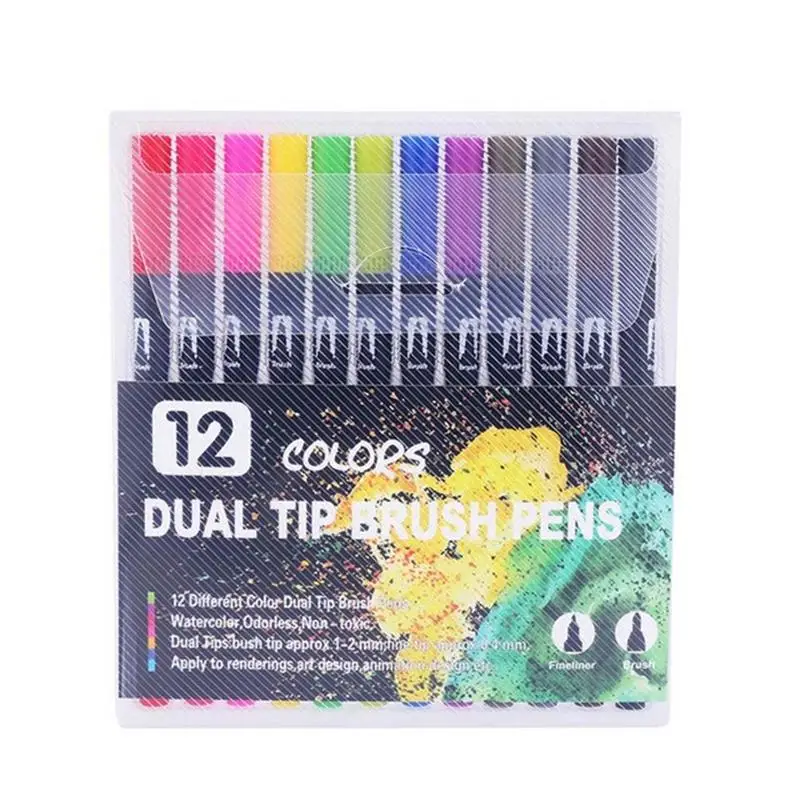 12/24/36 Colors Double Line Markers Brush Pen School Art Supplies Are Used For Drawing Painting Manga And Design