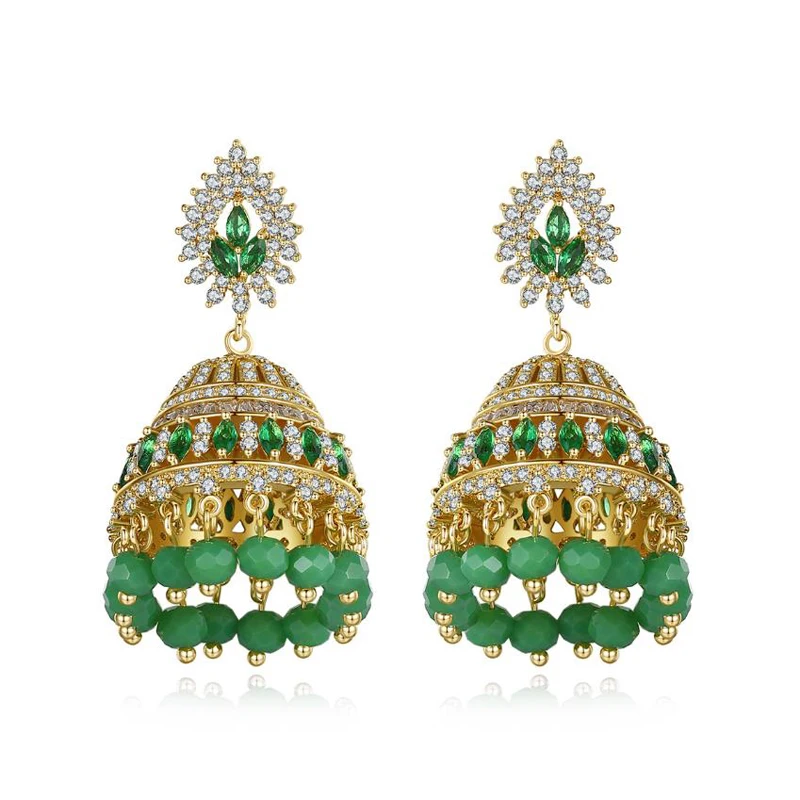 Этнические индийские Болливуд женские AAA Циркон Кристалл Бохо Jhumka Jhumki цыганские