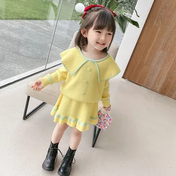 

Autumne Little Girls Clothing Set Fashion Korean Christmas Knit Sweater Top&skirt Cute Toddler Kids Clothes Outfits