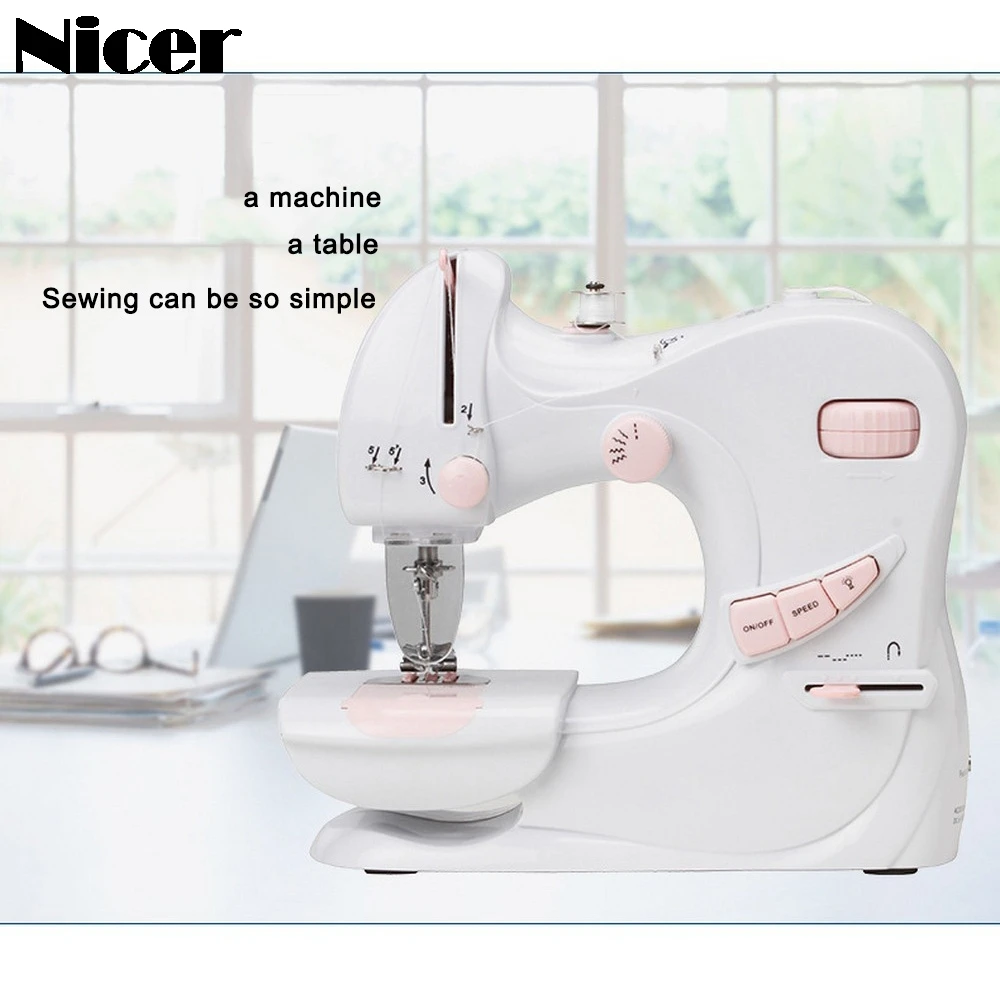 Electric Sewing Machine Threading Machine Multifunction Double Needle Reverse Stitching Mini Sewing Machine Household with LED