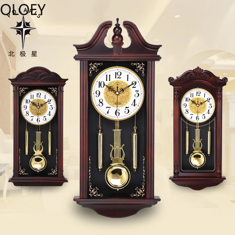 Large Pendulum Wall Clocks Living Room Luxury Wood Retro Silent Swing