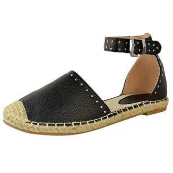 

Summer 2020 Women's Sandals Foot Ring Hemp Bottom Flat Sandals Women Explosion Models Large Size Fashion Rivet Women's Shoes