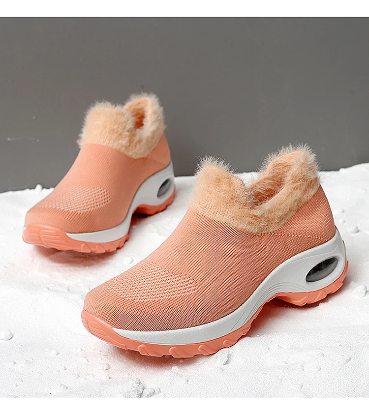 Winter Sneakers Womens Shoes Flats Platform Boots Plush Warm Walking Boots Flyknit Footwear Female Wedge Shoes Big Size 42