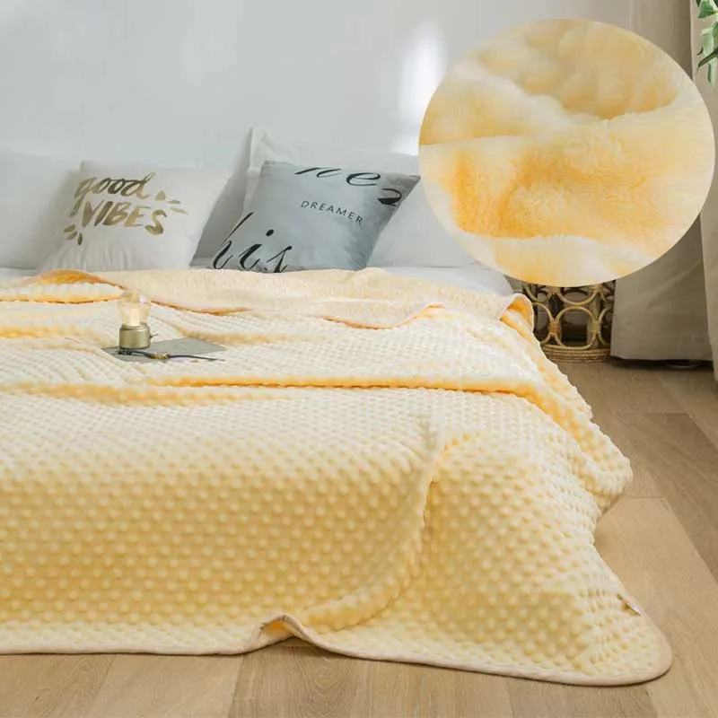 Solid Color Coral Fleece Blanket for Bed Warm Bubble Velvet Thick Throw
