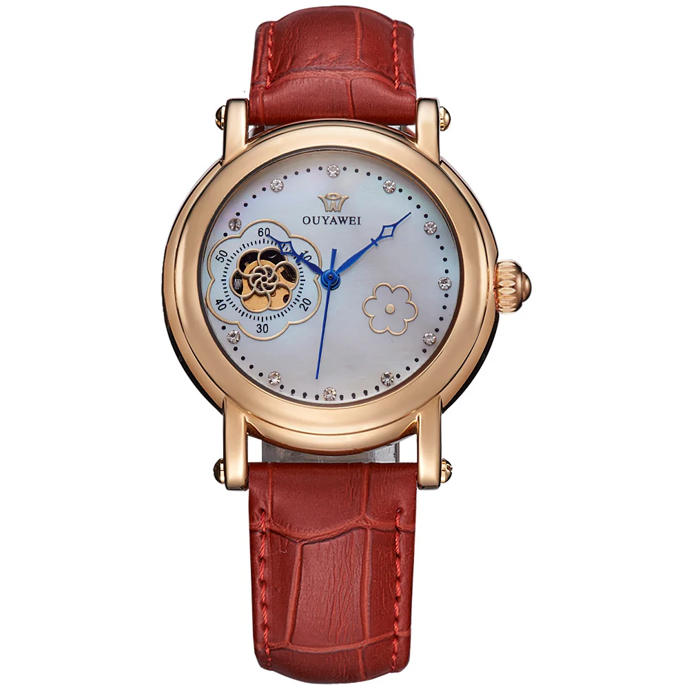 Часы OUYAWEI женские механические Классические брендовые автоматические с розовым