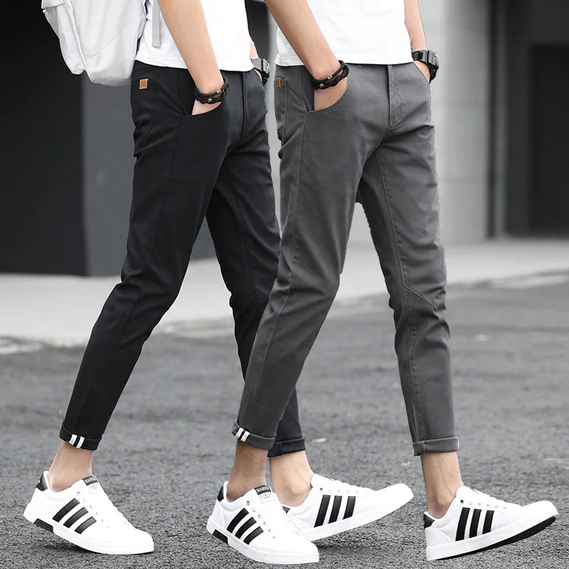 

Casual Pants Men's Slim Fit Pants Spring and Summer Thin Ankle-Length Pants Male Korean Fashion Dress Suit Pants Black Grey